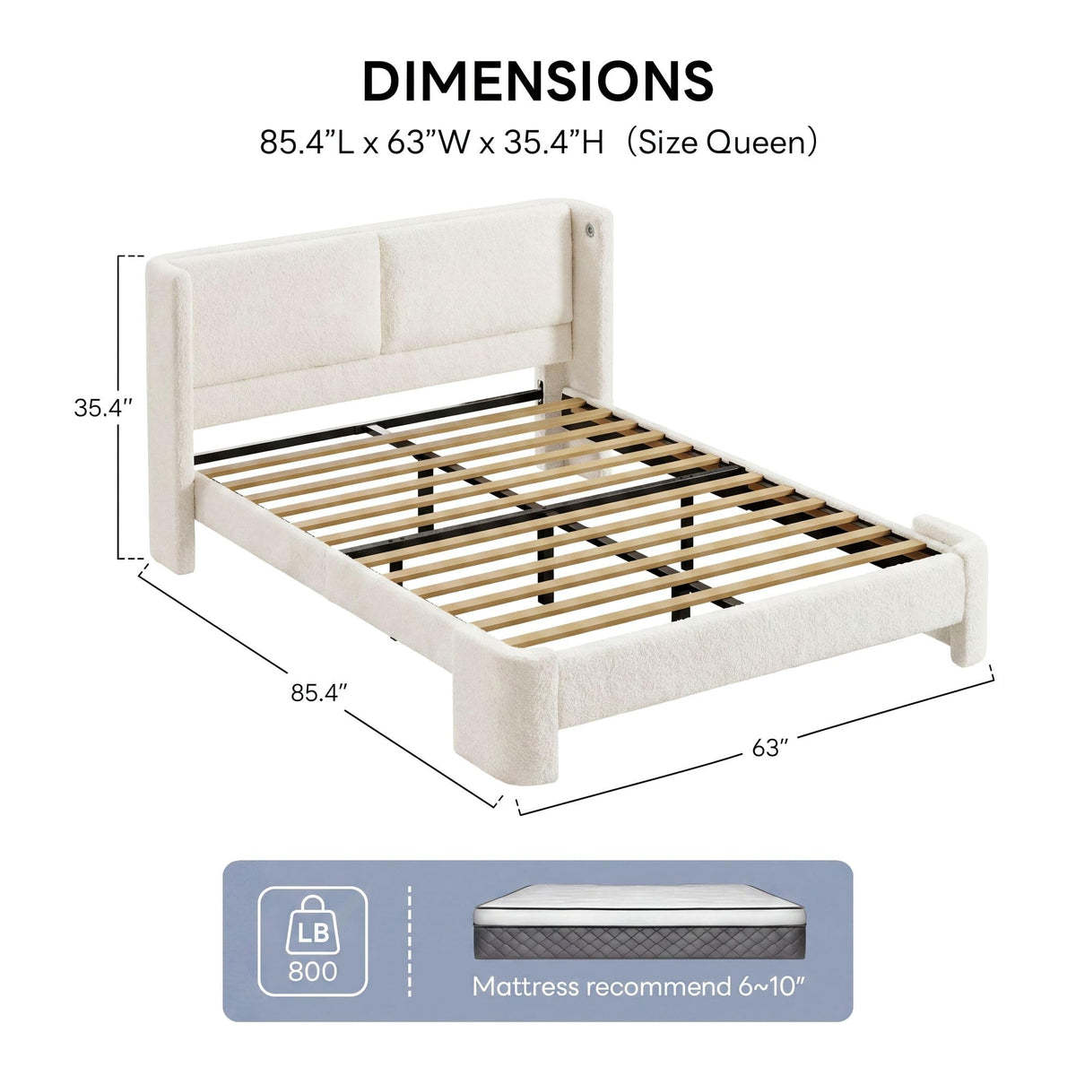 Queen Bed Frame with USB Ports & Wingback Headboard K455