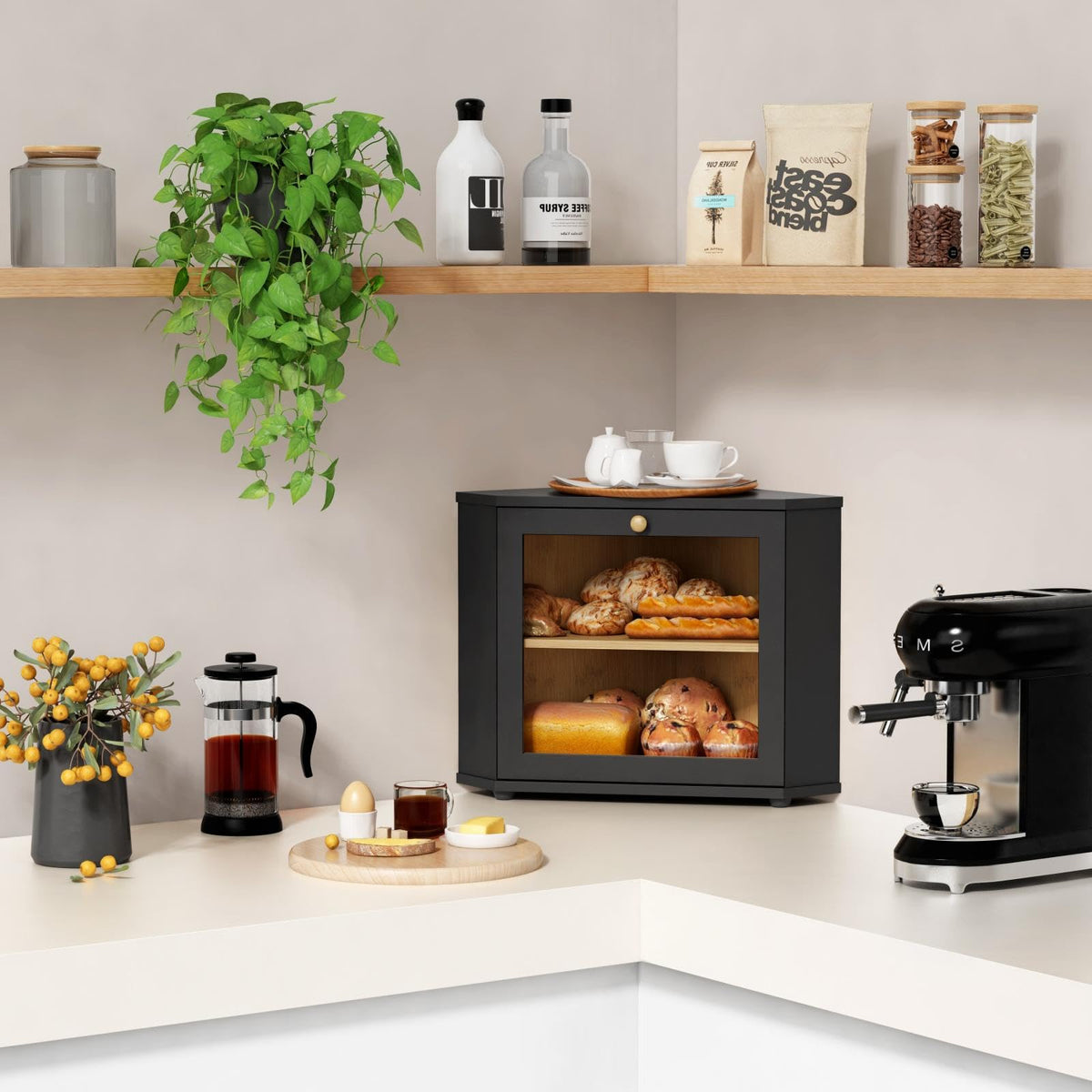 2 Tier Black Corner Bread Box G803