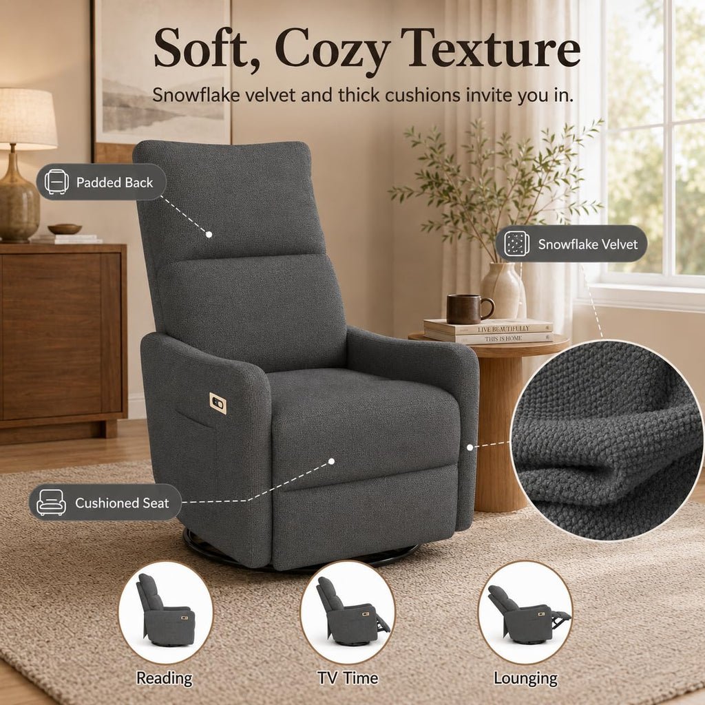 Dark Gray Swivel Rocker Recliner Chair V2008