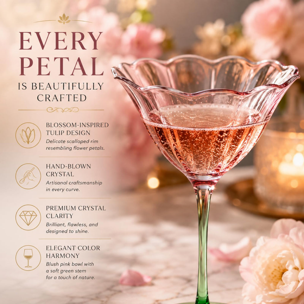 Pink Tulip Flower Cocktail Glasses 2 Set E166771