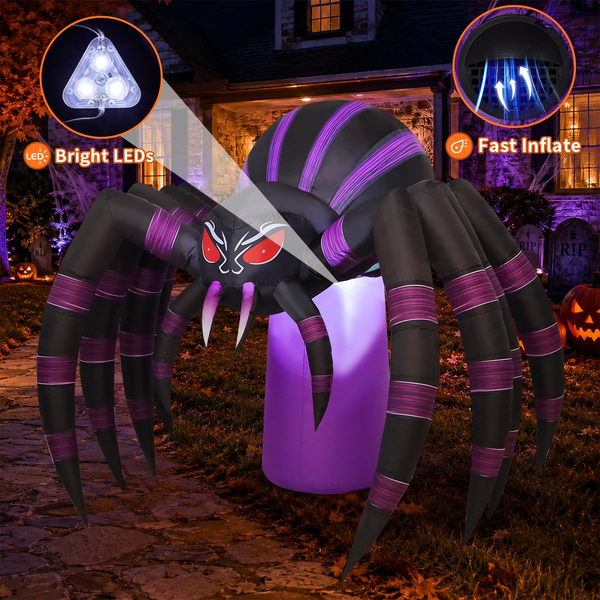 7 FT Inflatable Spider Outdoor Decoration with LED Lights D4964