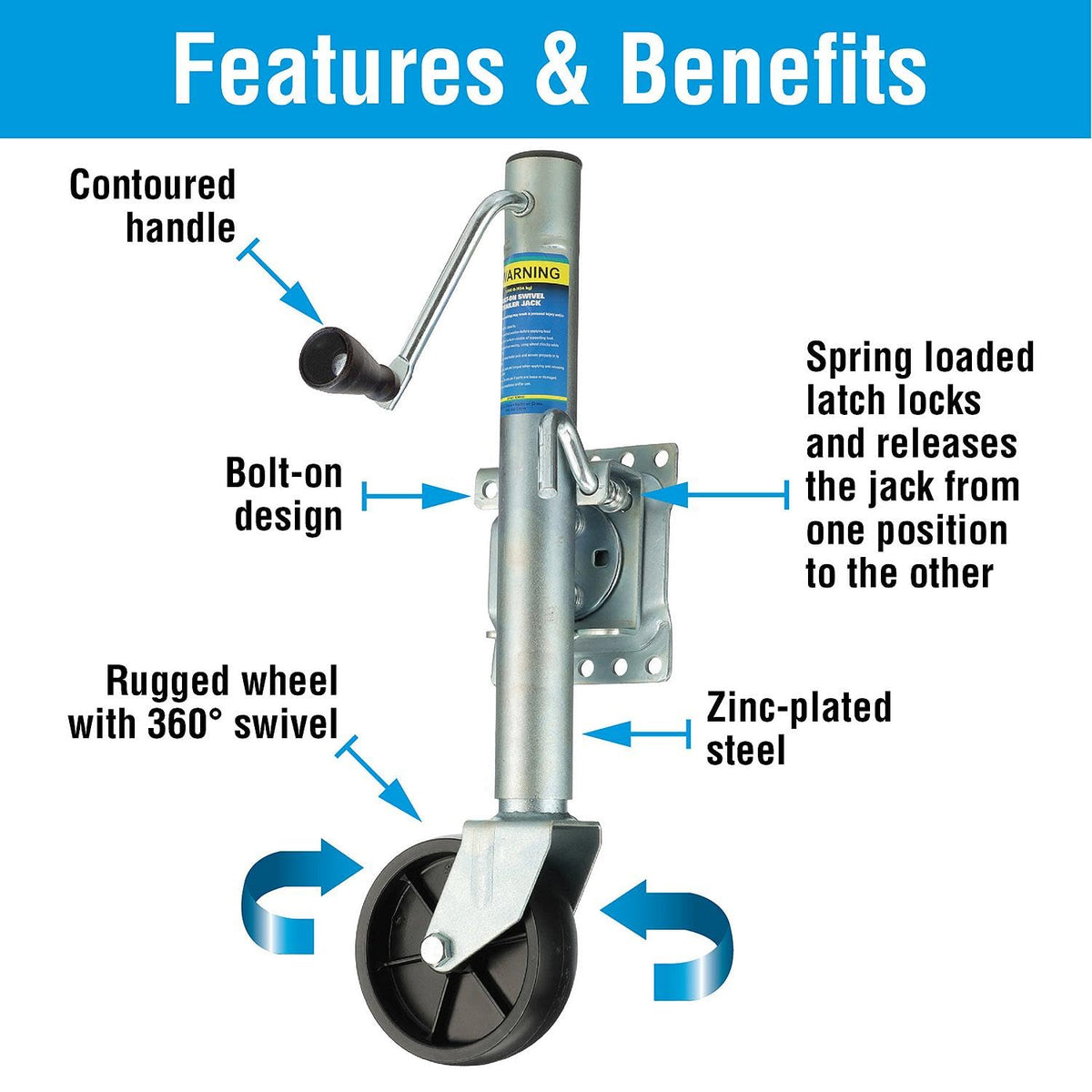 Fold Up Trailer Jack, 22-7/8 In., 1,000 Lbs R730607