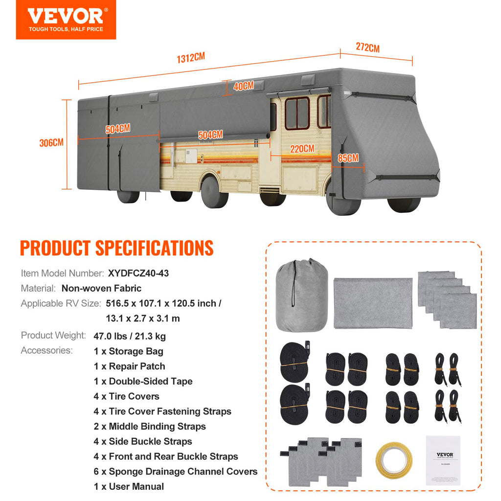 40-43 ft Non-Woven Fabric Waterproof RV Cover with Storage Bag I352