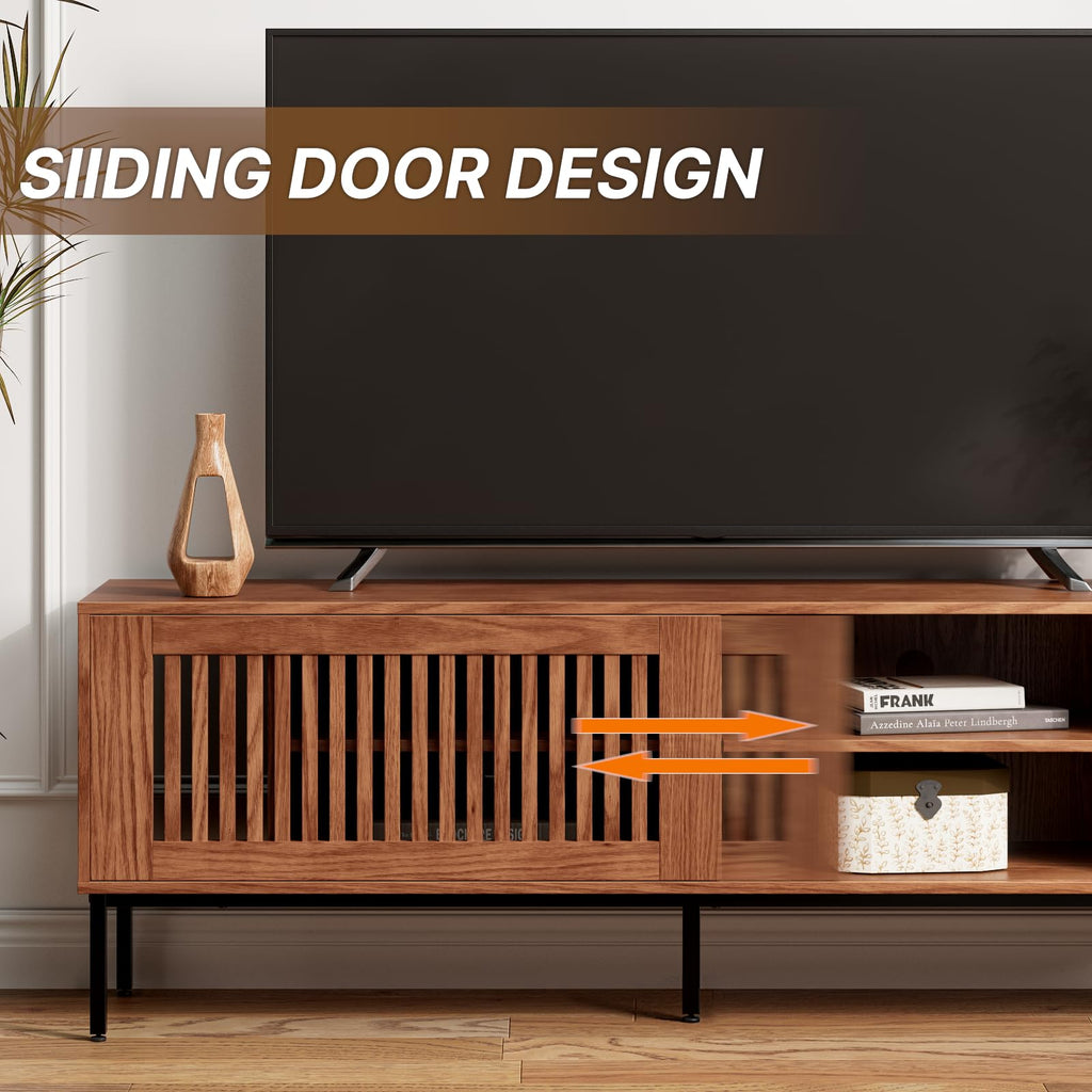 Farmhouse TV Stand for 65-70 Inch TVs with Sliding Barn Door C588