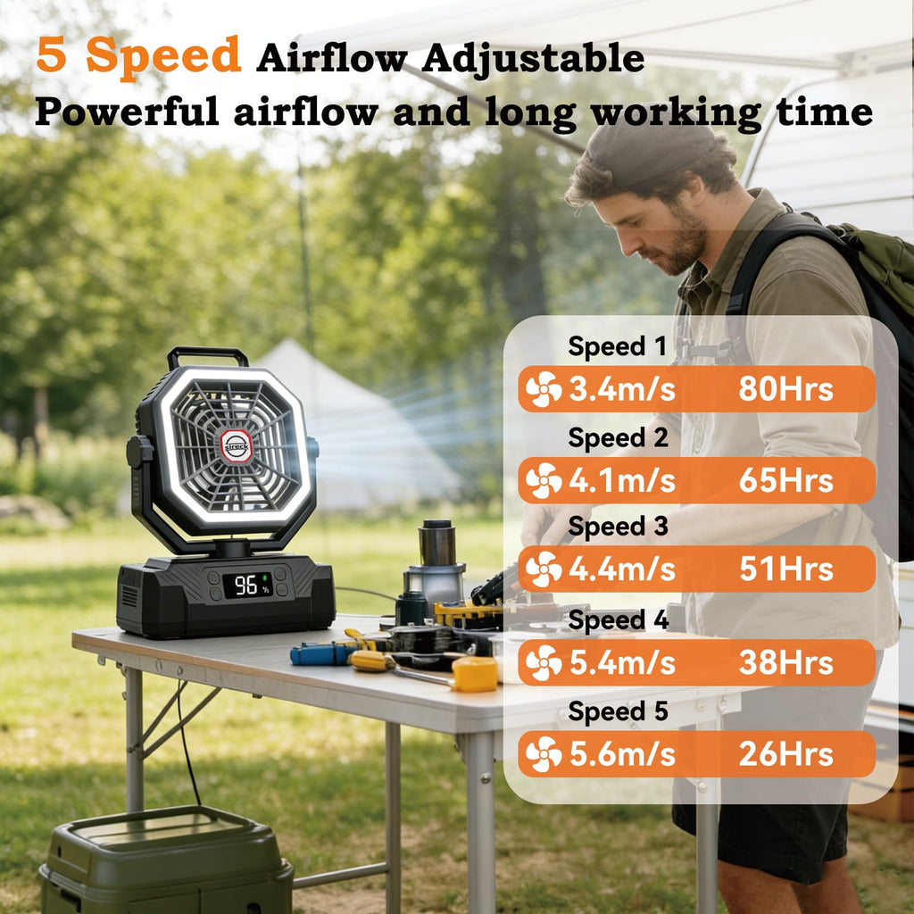 Black 10-Inch 40000mAh Portable Camping Fan K6643