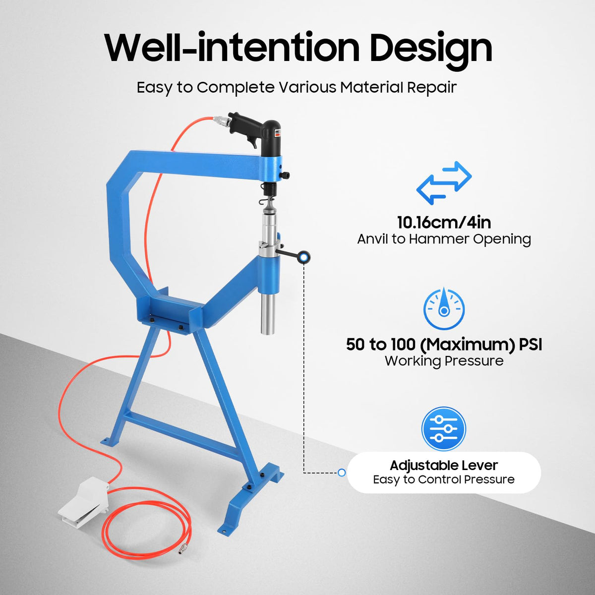 Pneumatic Planishing Hammer with Anvil and Cast-Iron Stand J17401
