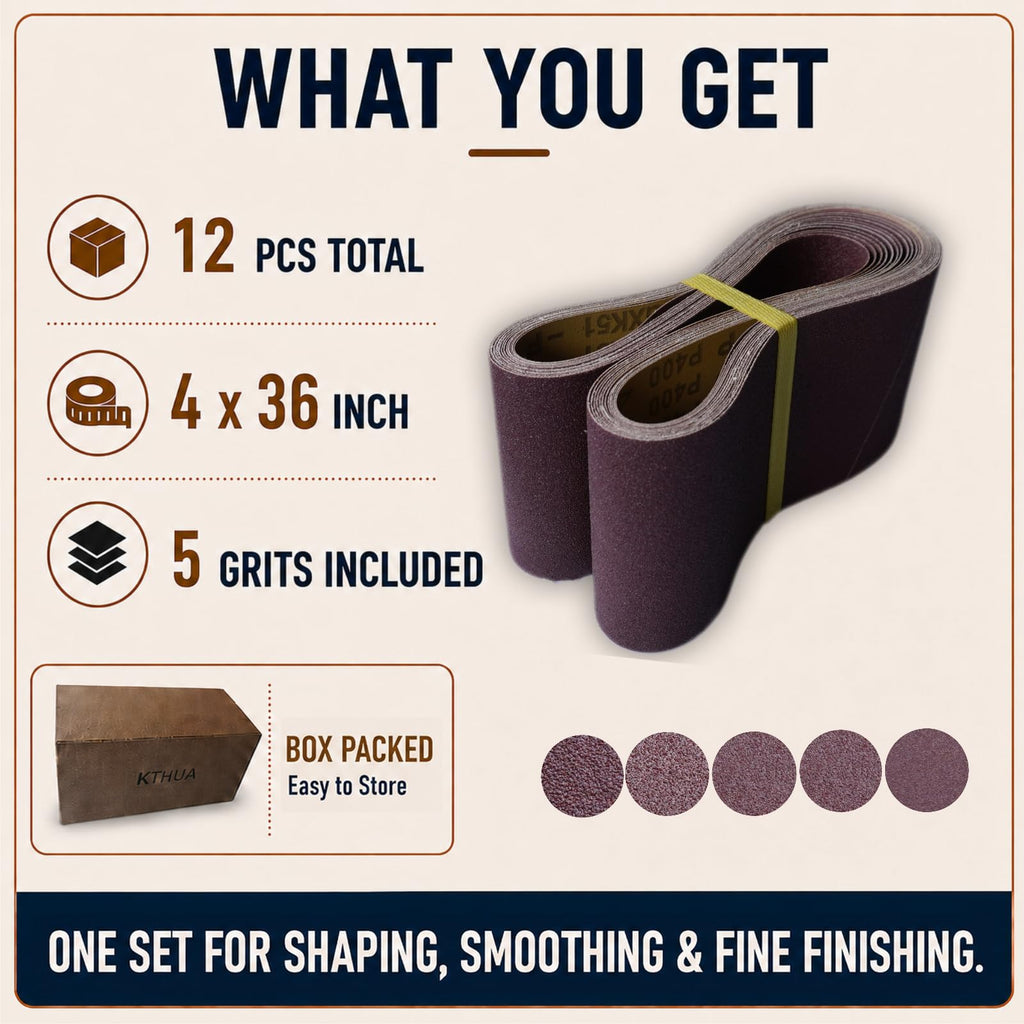 4x36 Aluminum Oxide Sanding Belts, 12 Pack I5380