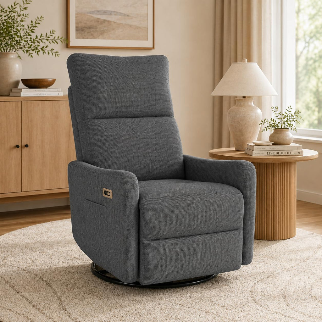Dark Gray Swivel Rocker Recliner Chair V2008