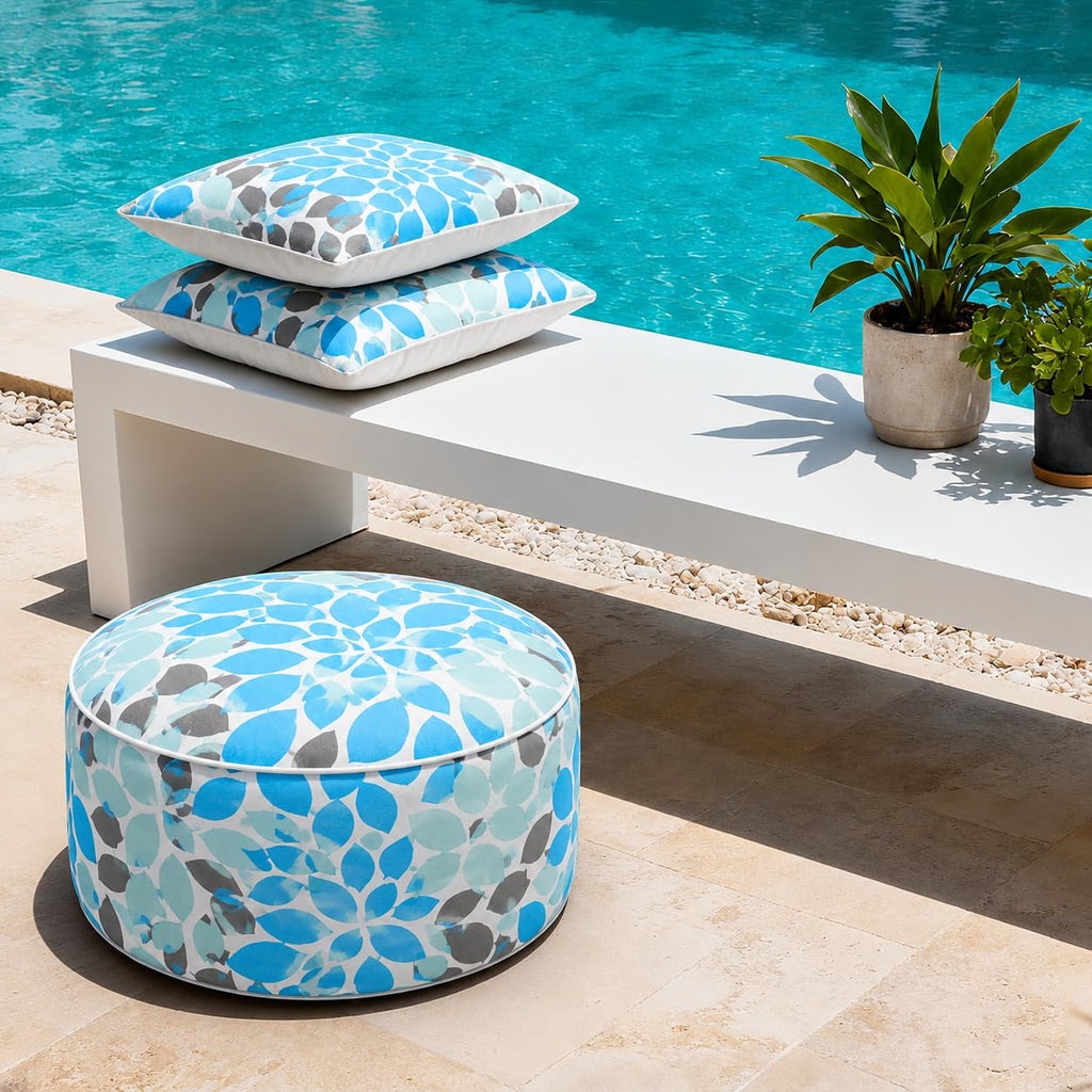 Inflatable Outdoor Ottoman 21"x21"x9", UV Fade Resistant Foot Stool, Portable Water Repellent with Carry Handle Teal I466