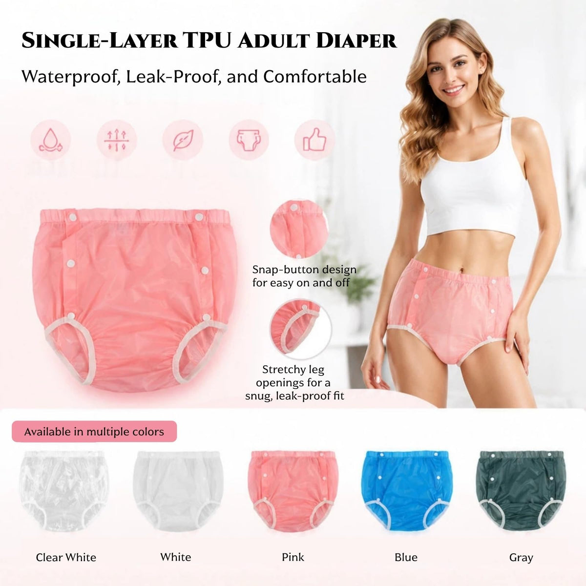 TPU Snap-on Washable Reusable Incontinence Pants V344