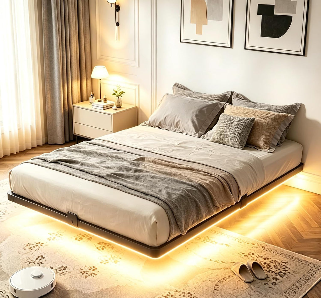 Full Size Floating Bed Frame with LED Lights M199
