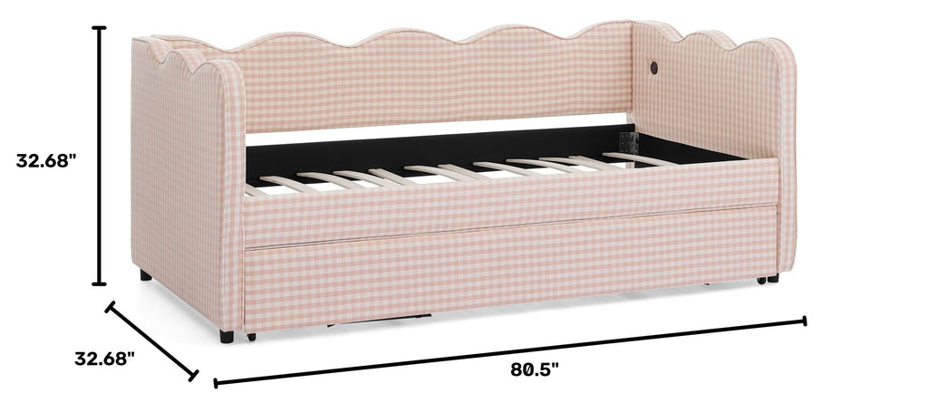 Pink Twin Size Upholstery Daybed with Trundle and USB F5508
