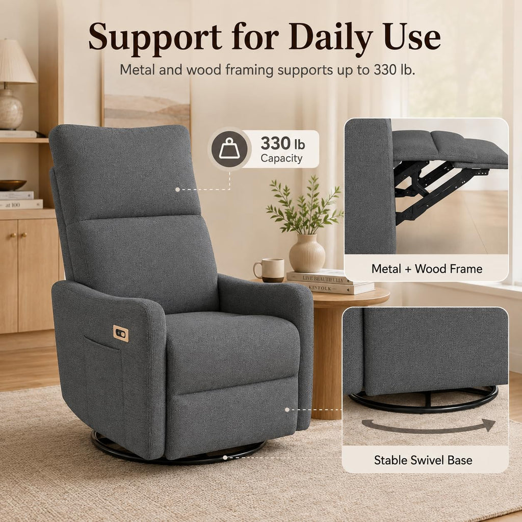 Dark Gray Swivel Rocker Recliner Chair V2008