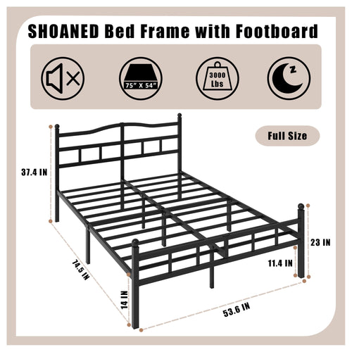 14 Inch Metal Bed Frame Full Size with Headboard Footboard Y86850
