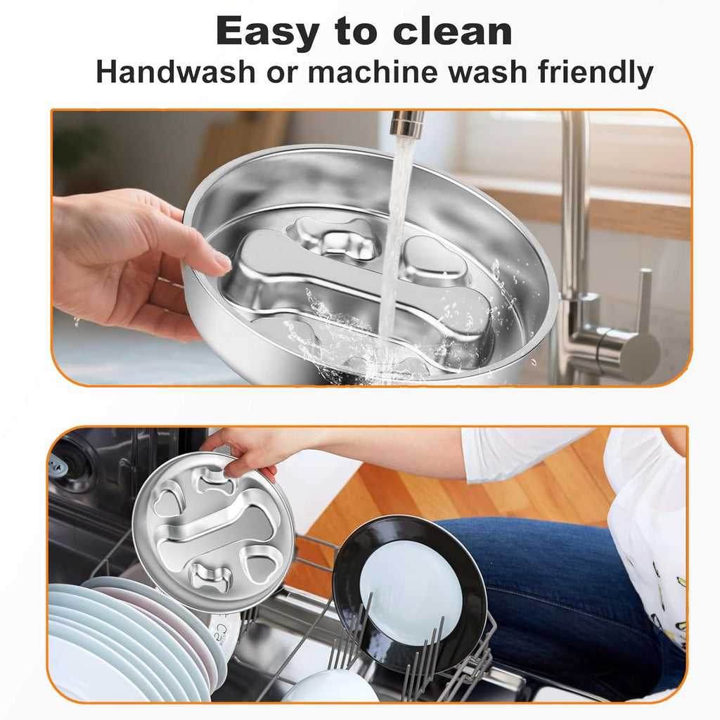 Stainless Steel Slow Feeder Dog Bowls, 2 Pcs X453