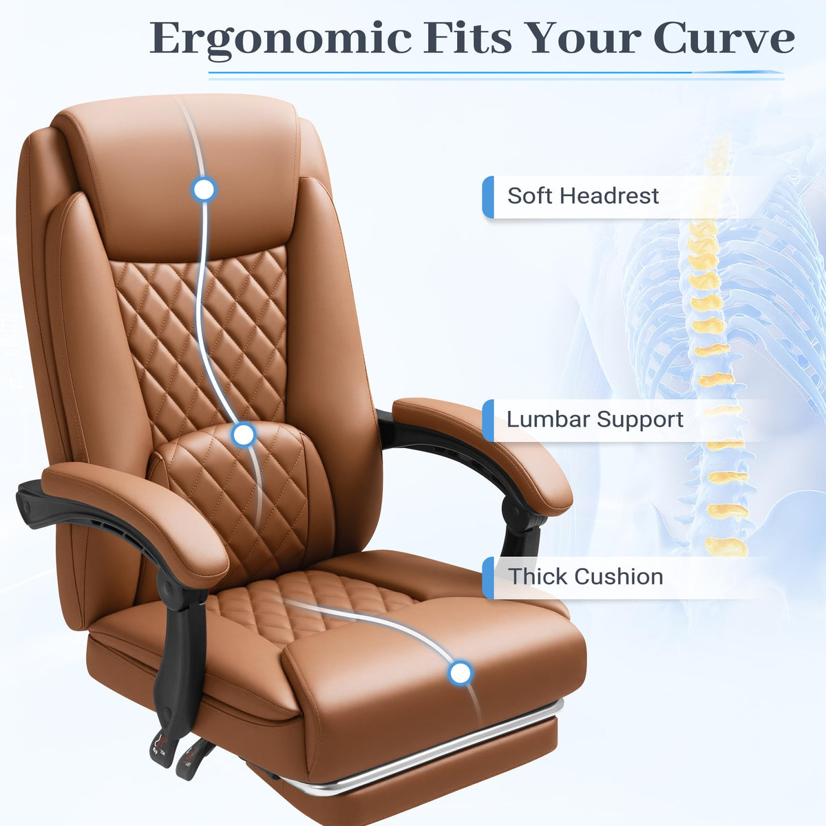 Brown Leather Ergonomic High Back Office Chair with Footrest U108
