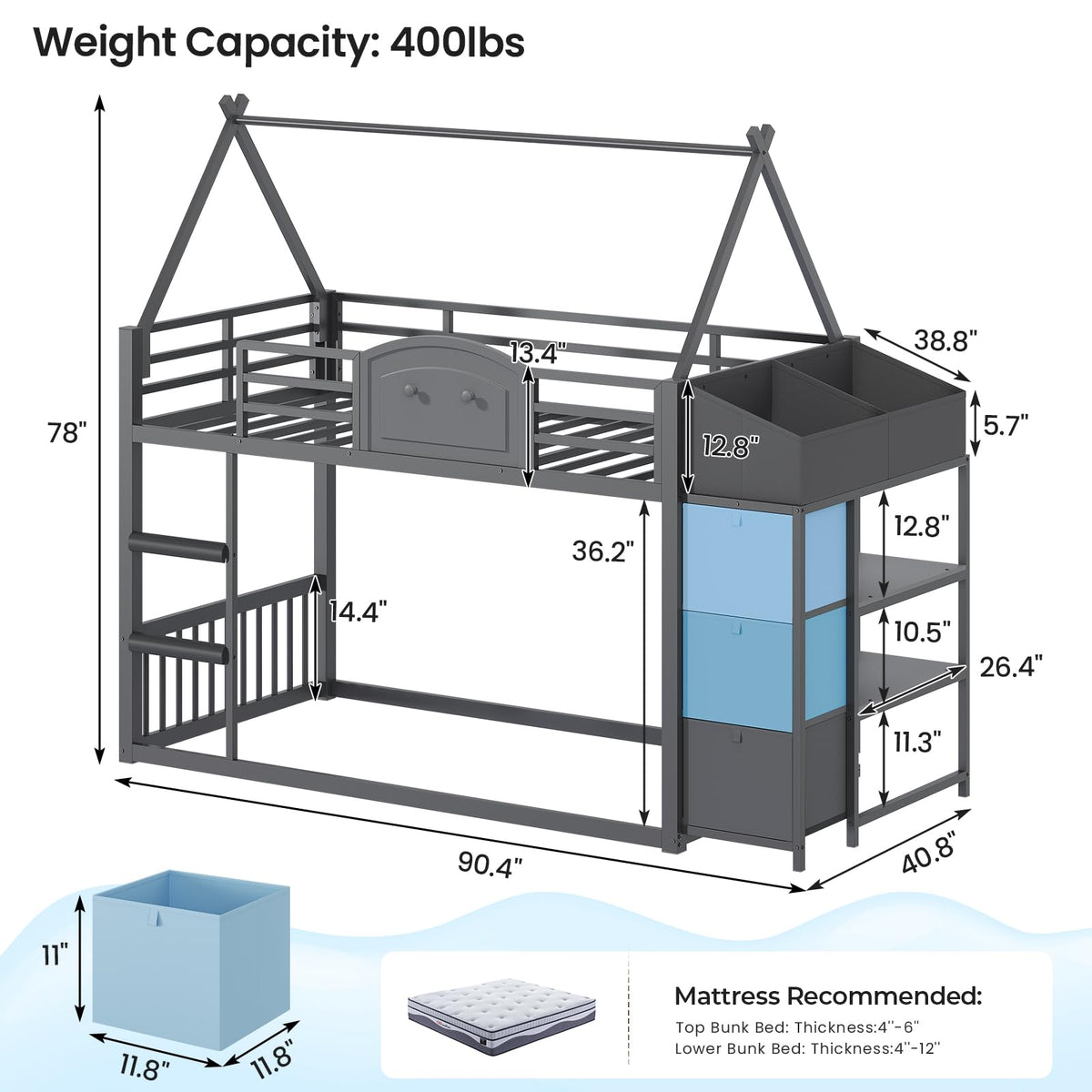 Twin Over Twin Bunk Bed with 3 Storage Drawers and Stairs I159832