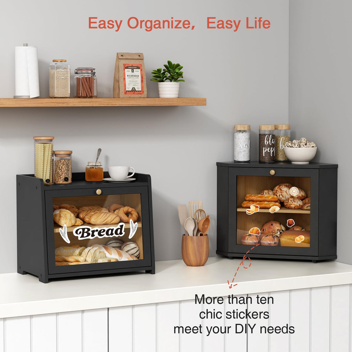 2 Tier Black Corner Bread Box G803