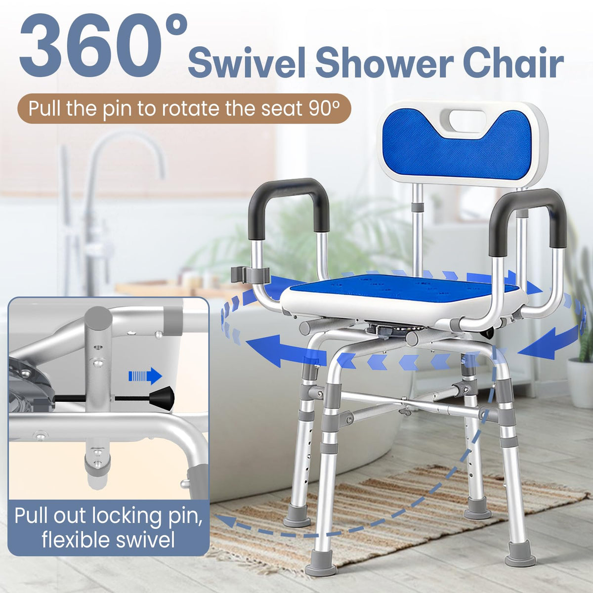 550 lbs Capacity Swivel Shower Chair with Back and Arms Q2727
