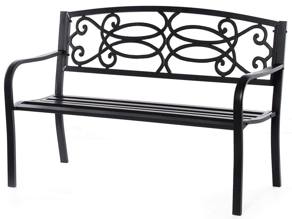 Steel Outdoor Patio Garden Bench with Cast Iron Backrest S80344