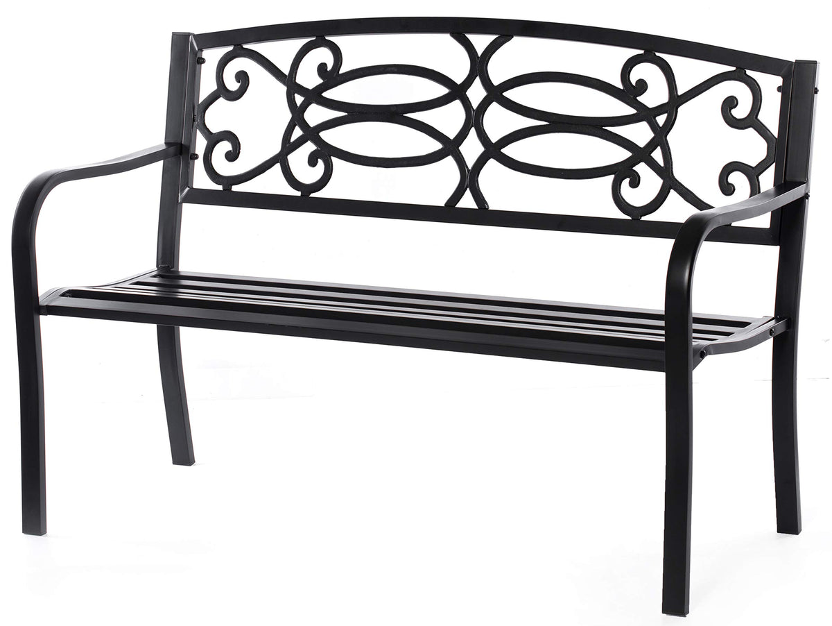 Steel Outdoor Patio Garden Bench with Cast Iron Backrest S80344