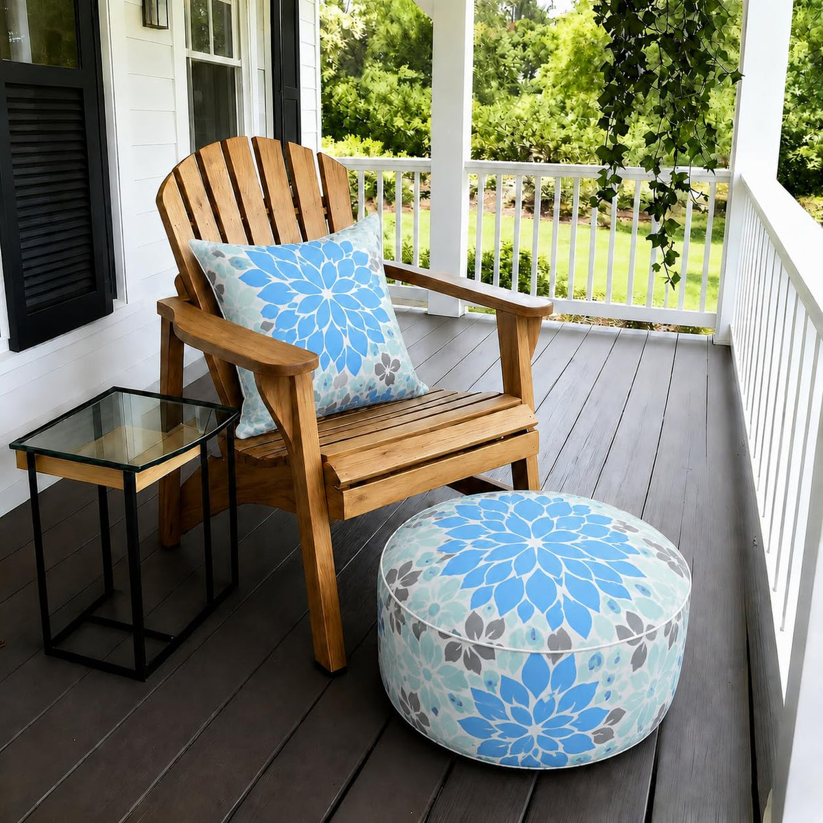 Inflatable Outdoor Ottoman 21"x21"x9", UV Fade Resistant Foot Stool, Portable Water Repellent with Carry Handle Teal I466