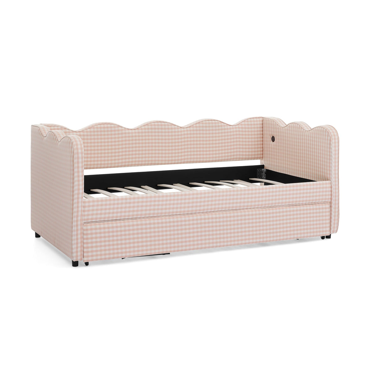 Pink Twin Size Upholstery Daybed with Trundle and USB F5508