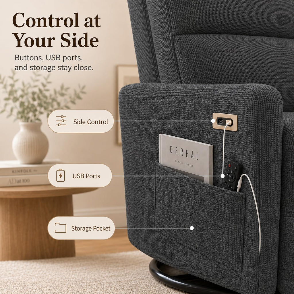 Dark Gray Swivel Rocker Recliner Chair V2008