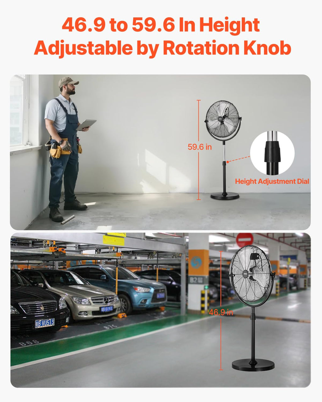 20 Inch 3 Speed Adjustable Height Pedestal Fan B15604