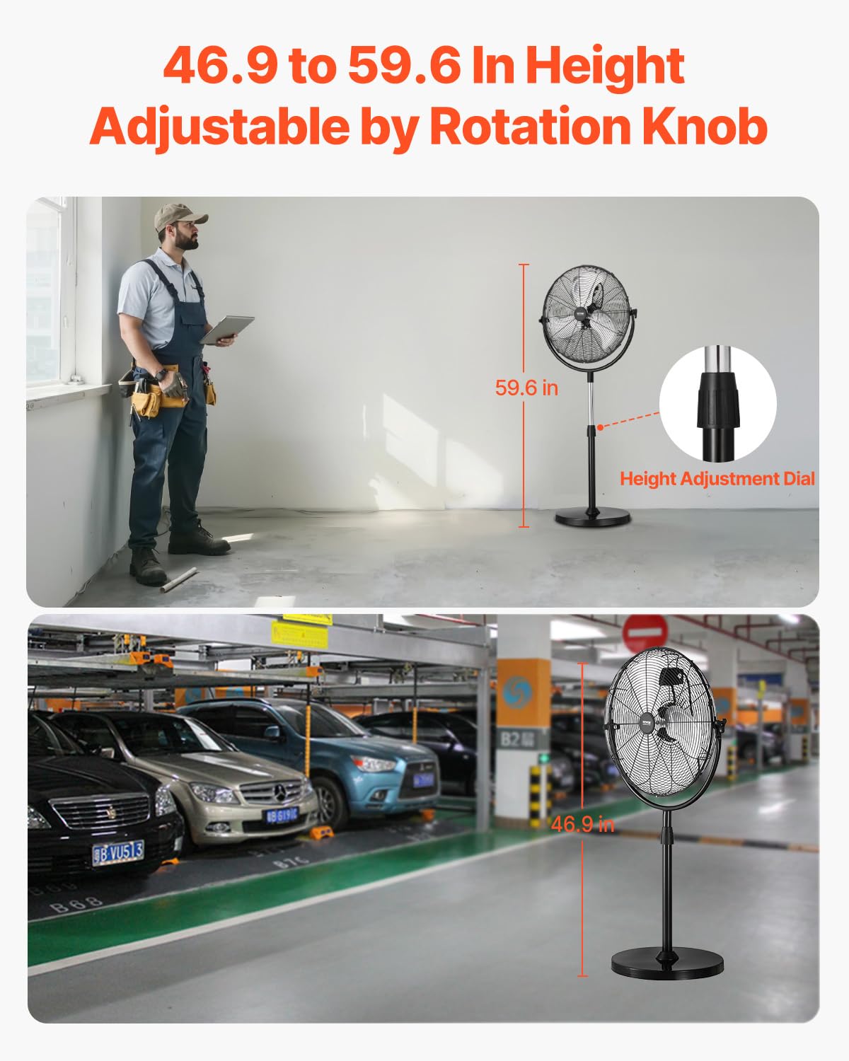 20 Inch 3 Speed Adjustable Height Pedestal Fan B15604