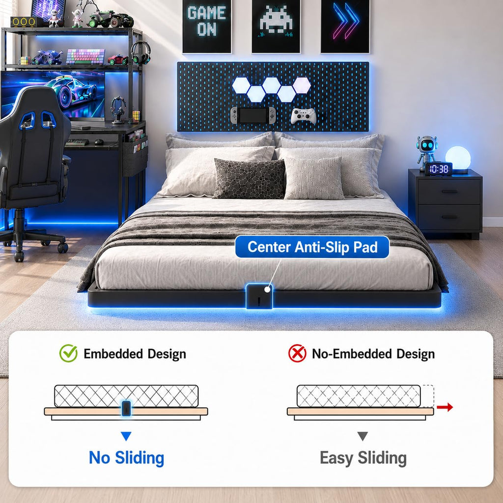 Full Size Floating Bed Frame with LED Lights M199