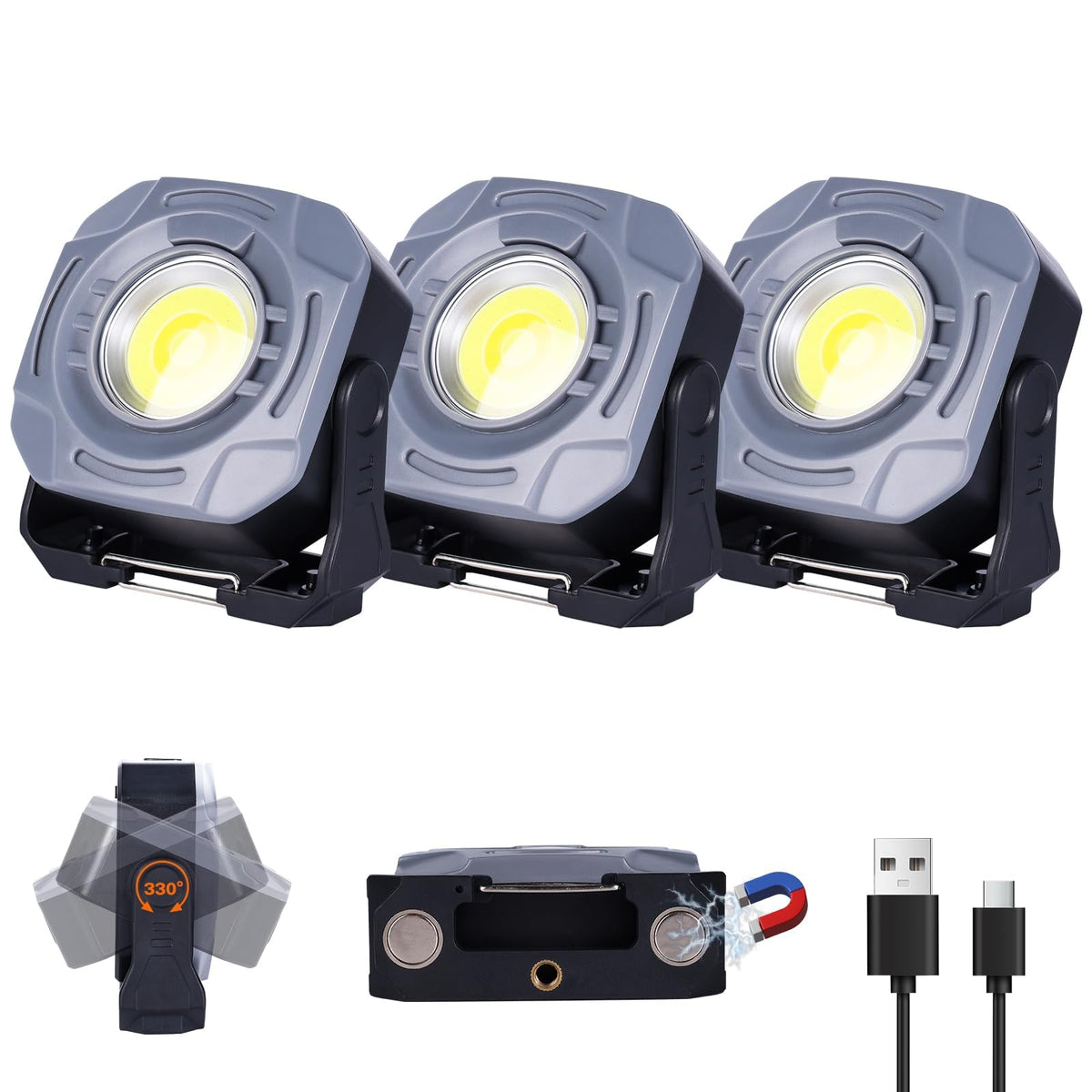 3 Pack 4000mAh 840 Lumens Magnetic Rechargeable Work Light X56679