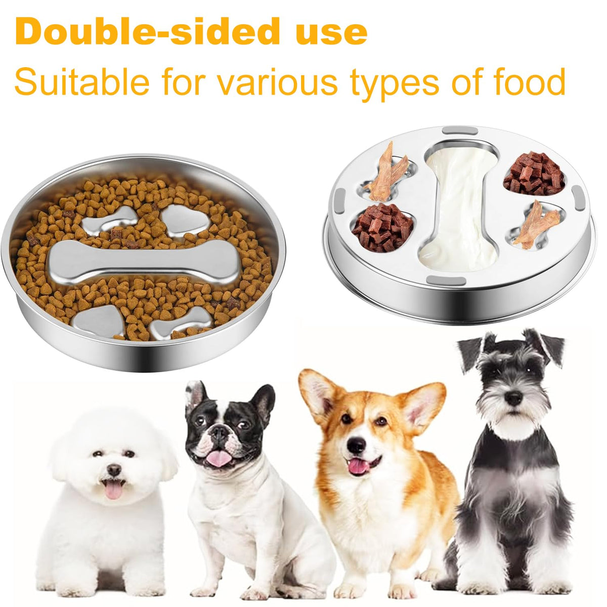 Stainless Steel Slow Feeder Dog Bowls, 2 Pcs X453