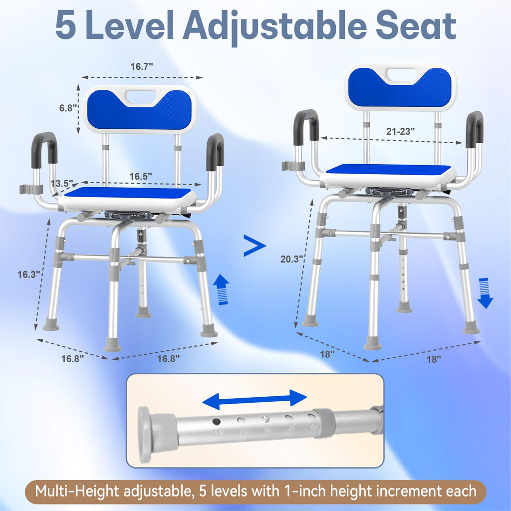 550 lbs Capacity Swivel Shower Chair with Back and Arms Q2727