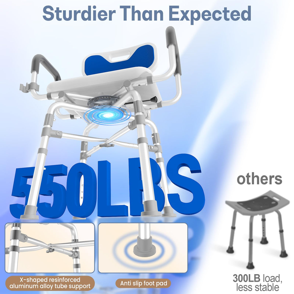 550 lbs Capacity Swivel Shower Chair with Back and Arms Q2727
