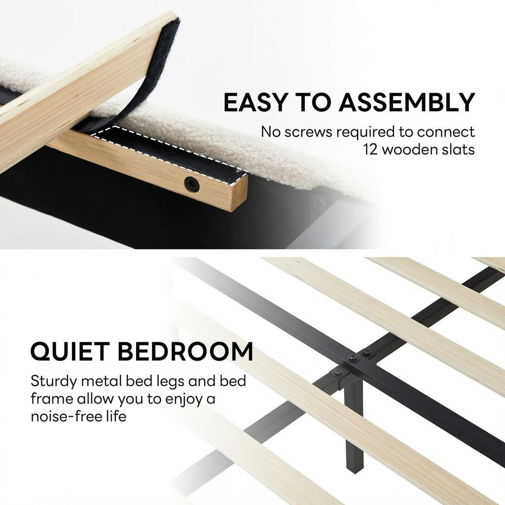 Queen Bed Frame with USB Ports & Wingback Headboard K455