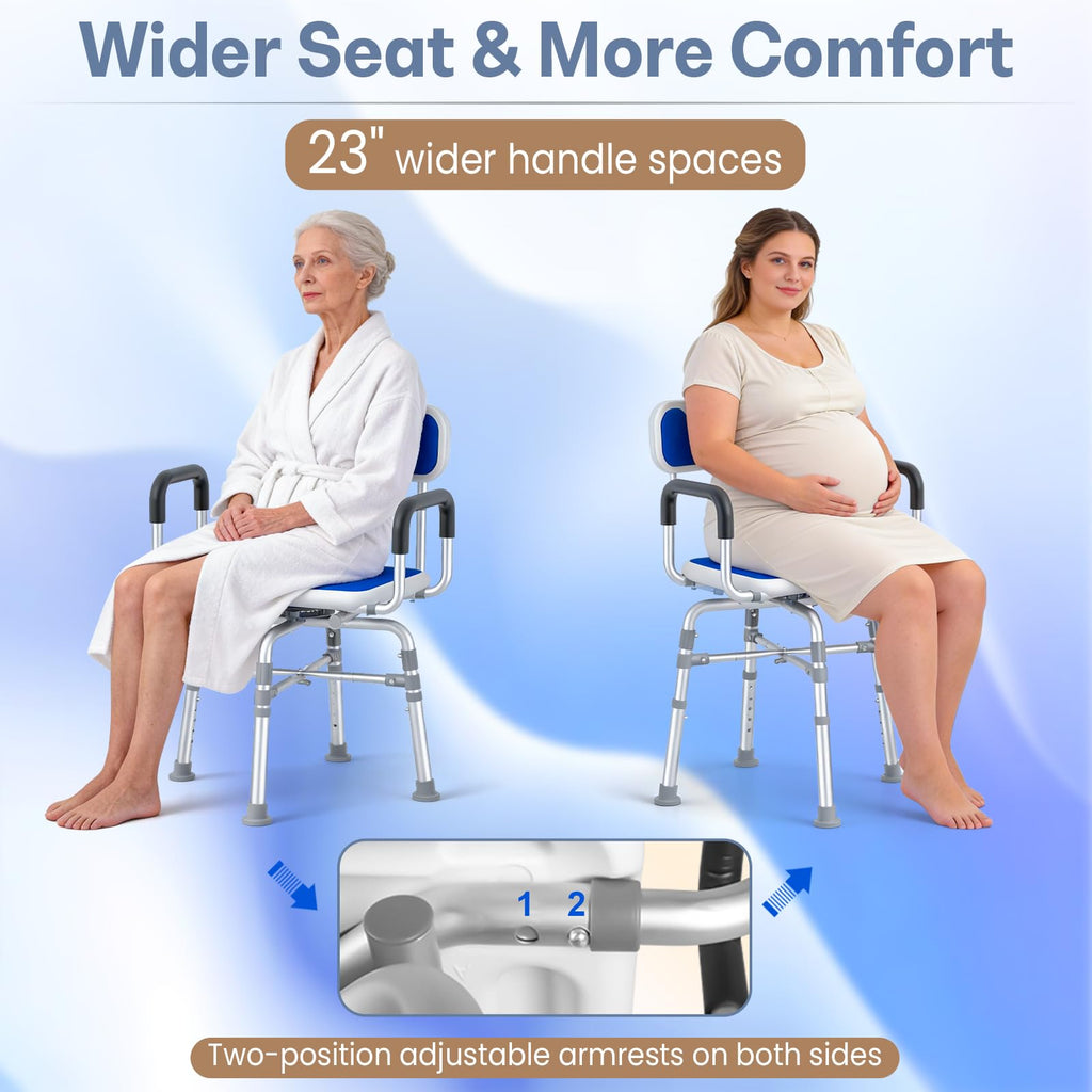 550 lbs Capacity Swivel Shower Chair with Back and Arms Q2727