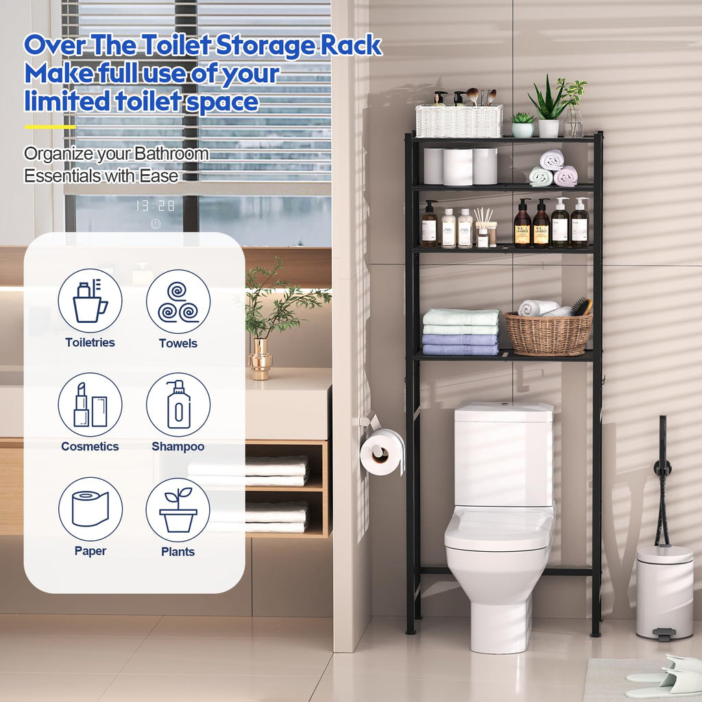 4 Tier Over The Toilet Storage Rack Black U334