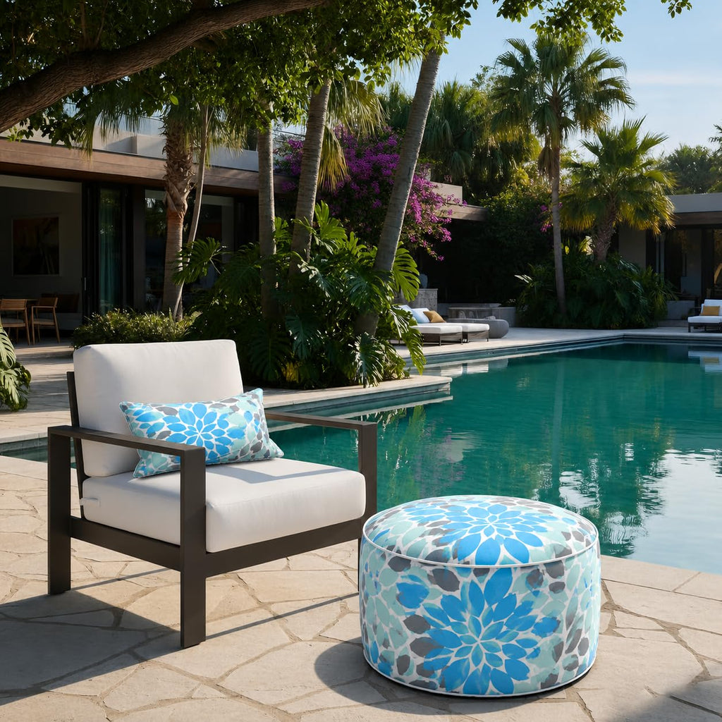 Inflatable Outdoor Ottoman 21"x21"x9", UV Fade Resistant Foot Stool, Portable Water Repellent with Carry Handle Teal I466