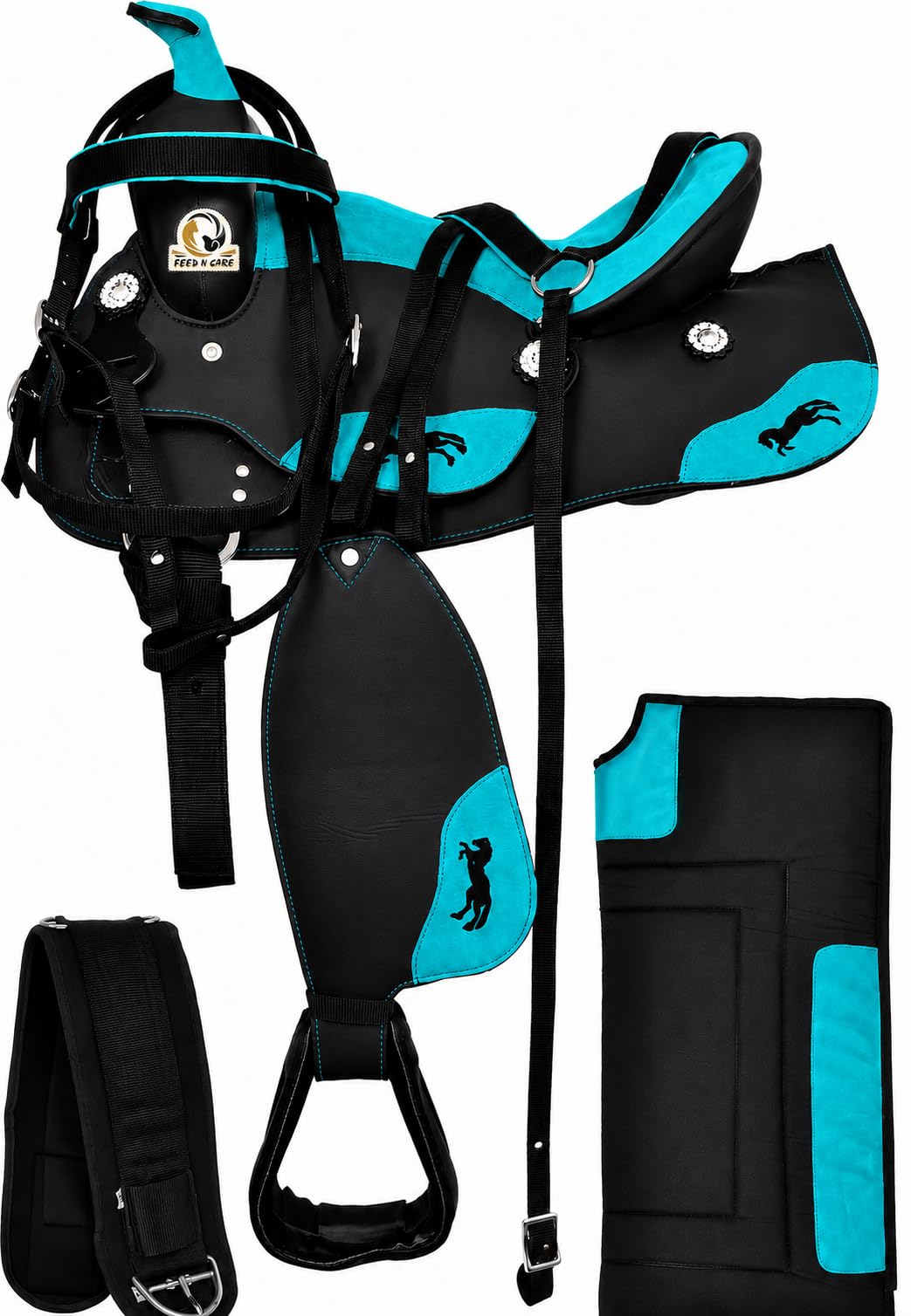 Lightweight Synthetic Western Trail Saddle Set with Pad, Girth & Stirrups K69089
