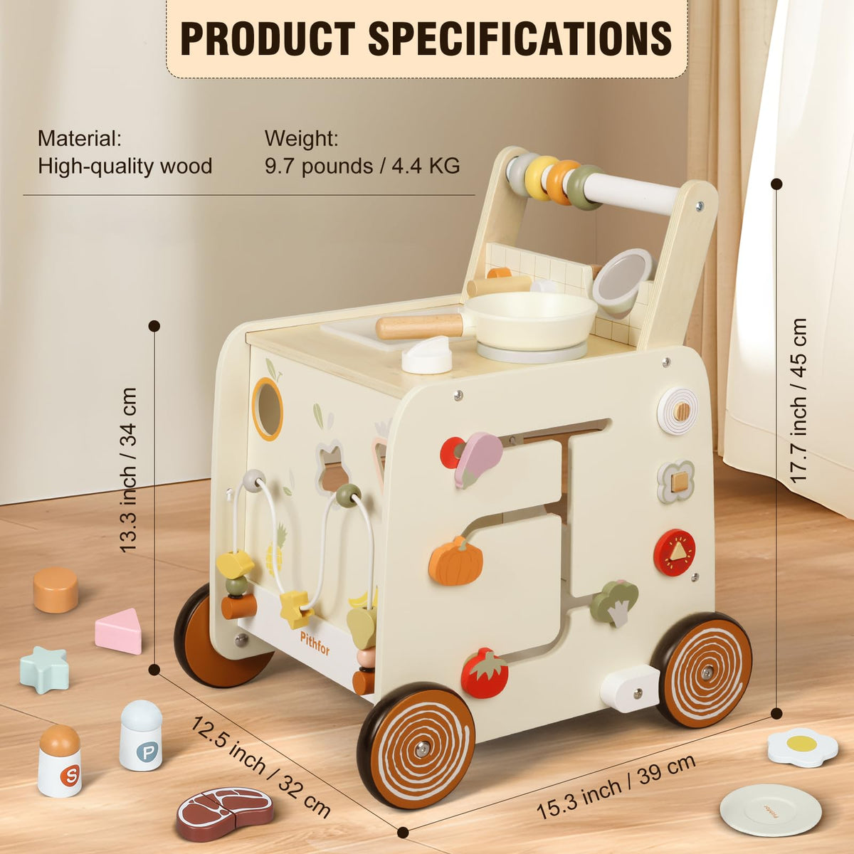 Wooden Baby Push Walker with Pretend Kitchen V815