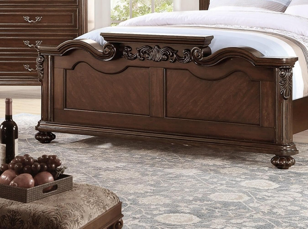 California King Faux Leather Tufted Cherry Wood Sleigh Bed Frame E222