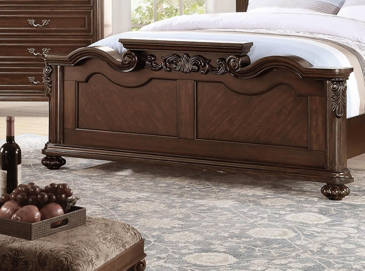 California King Faux Leather Tufted Cherry Wood Sleigh Bed Frame E222