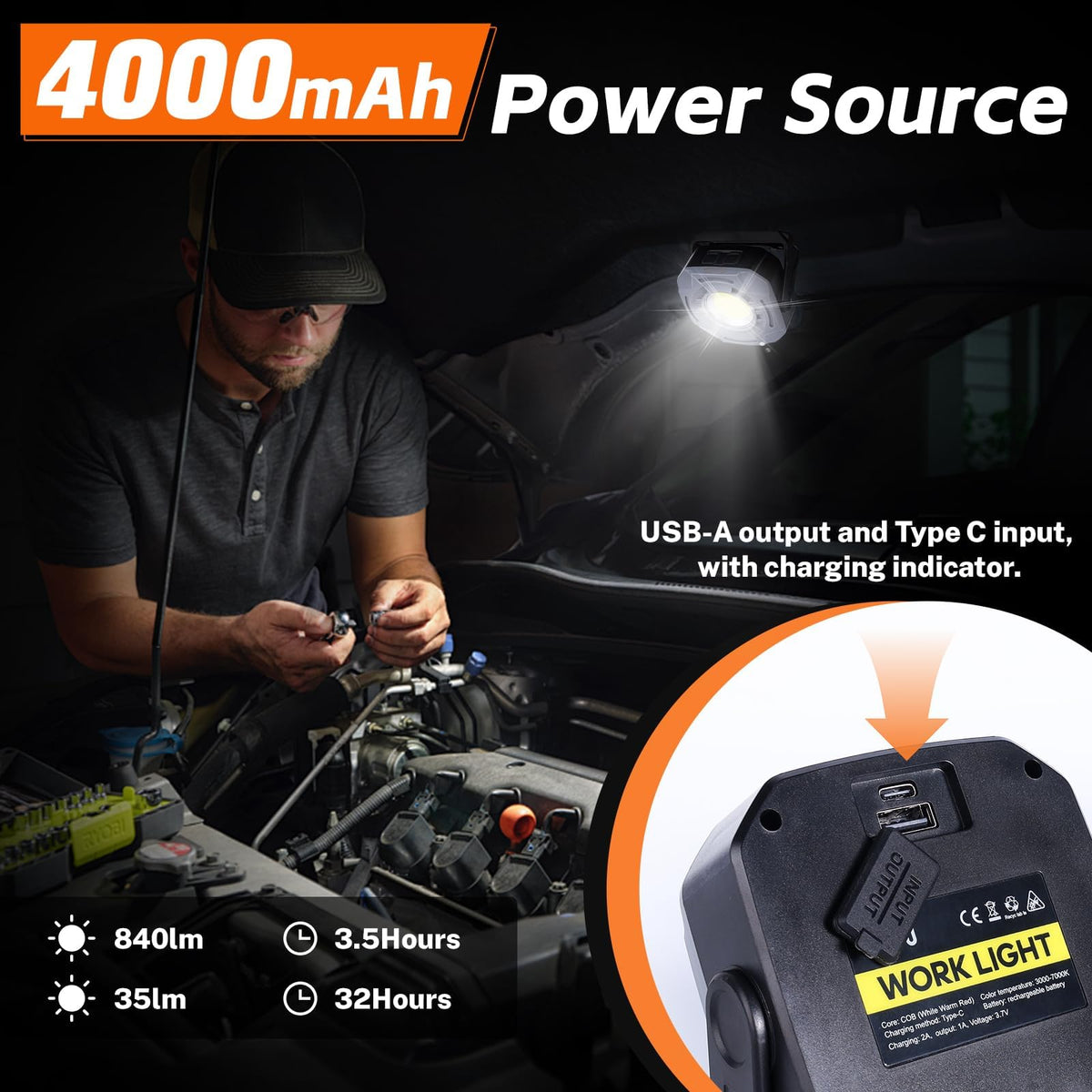 3 Pack 4000mAh 840 Lumens Magnetic Rechargeable Work Light X56679