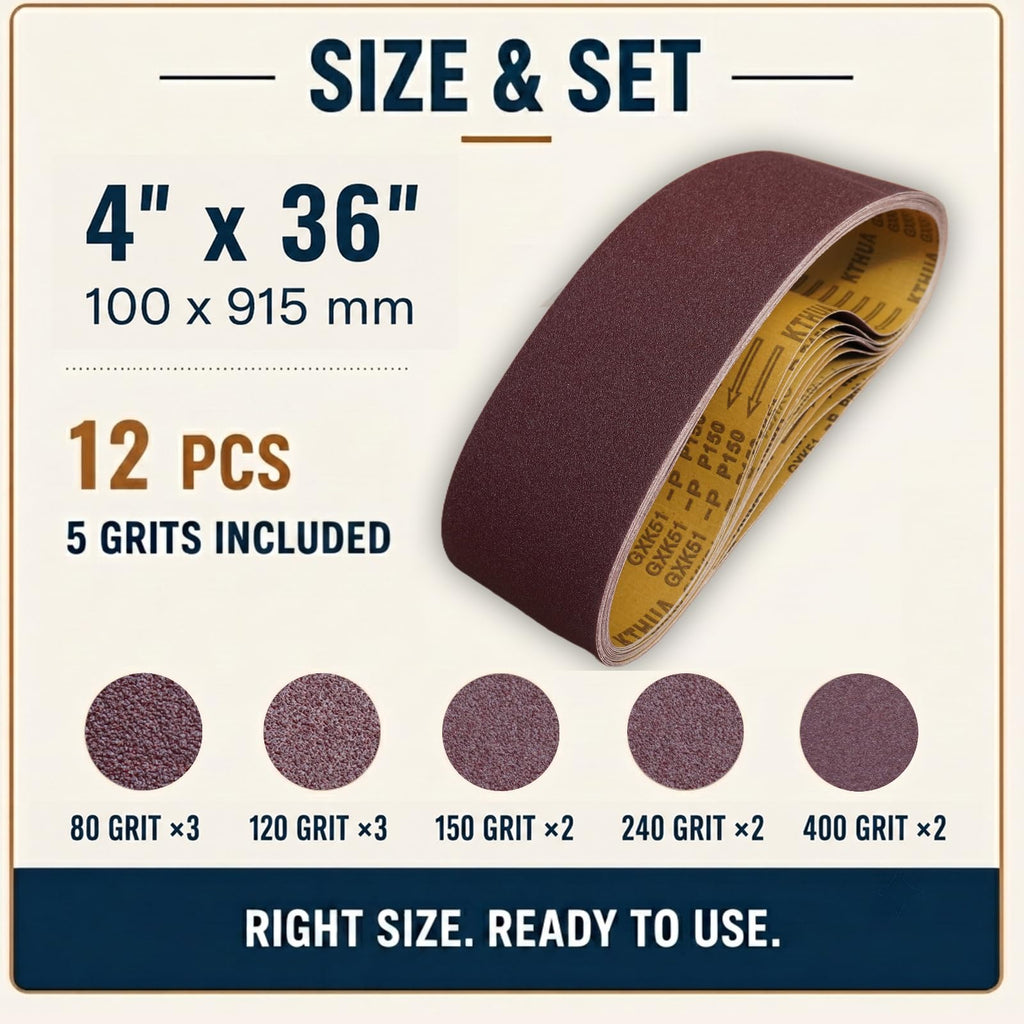 4x36 Aluminum Oxide Sanding Belts, 12 Pack I5380