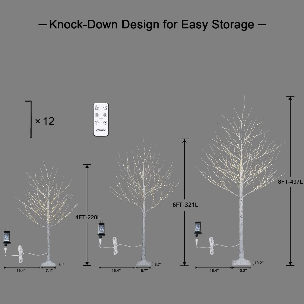 Lighted Birch Twig Tree with Fairy Lights, Pack of 3 Warm White F20204
