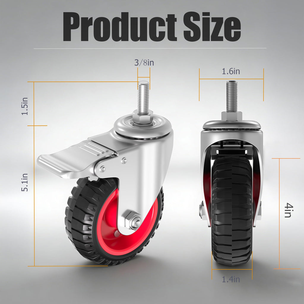 4 inch Threaded Stem Casters Wheels 3/8", Set of 4 Heavy Duty R26574