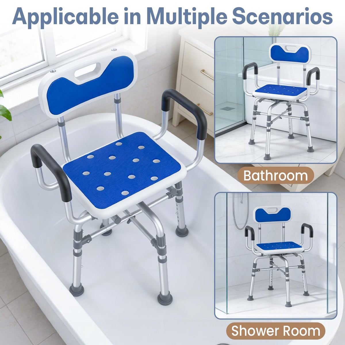 550 lbs Capacity Swivel Shower Chair with Back and Arms Q2727