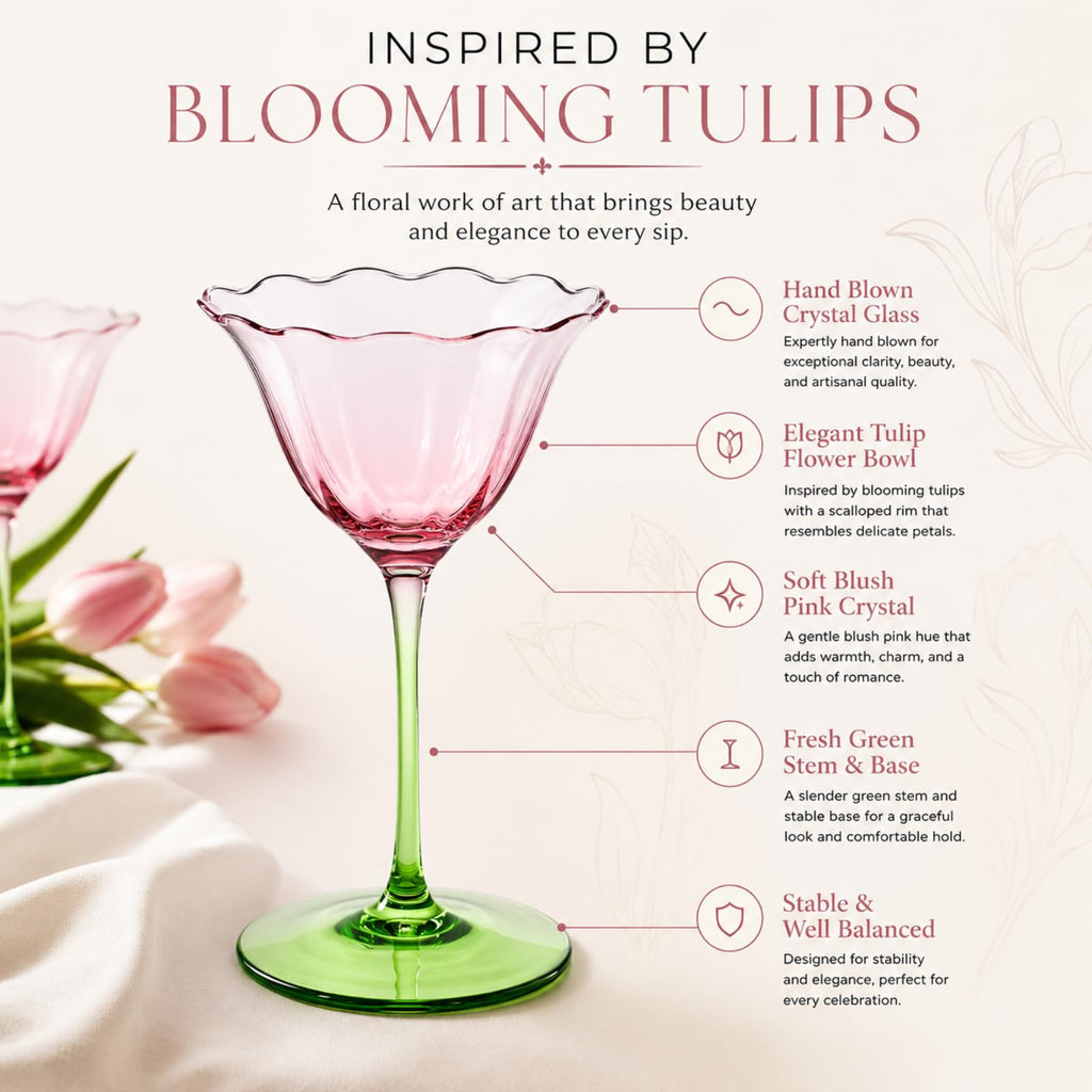 Pink Tulip Flower Cocktail Glasses 2 Set E166771