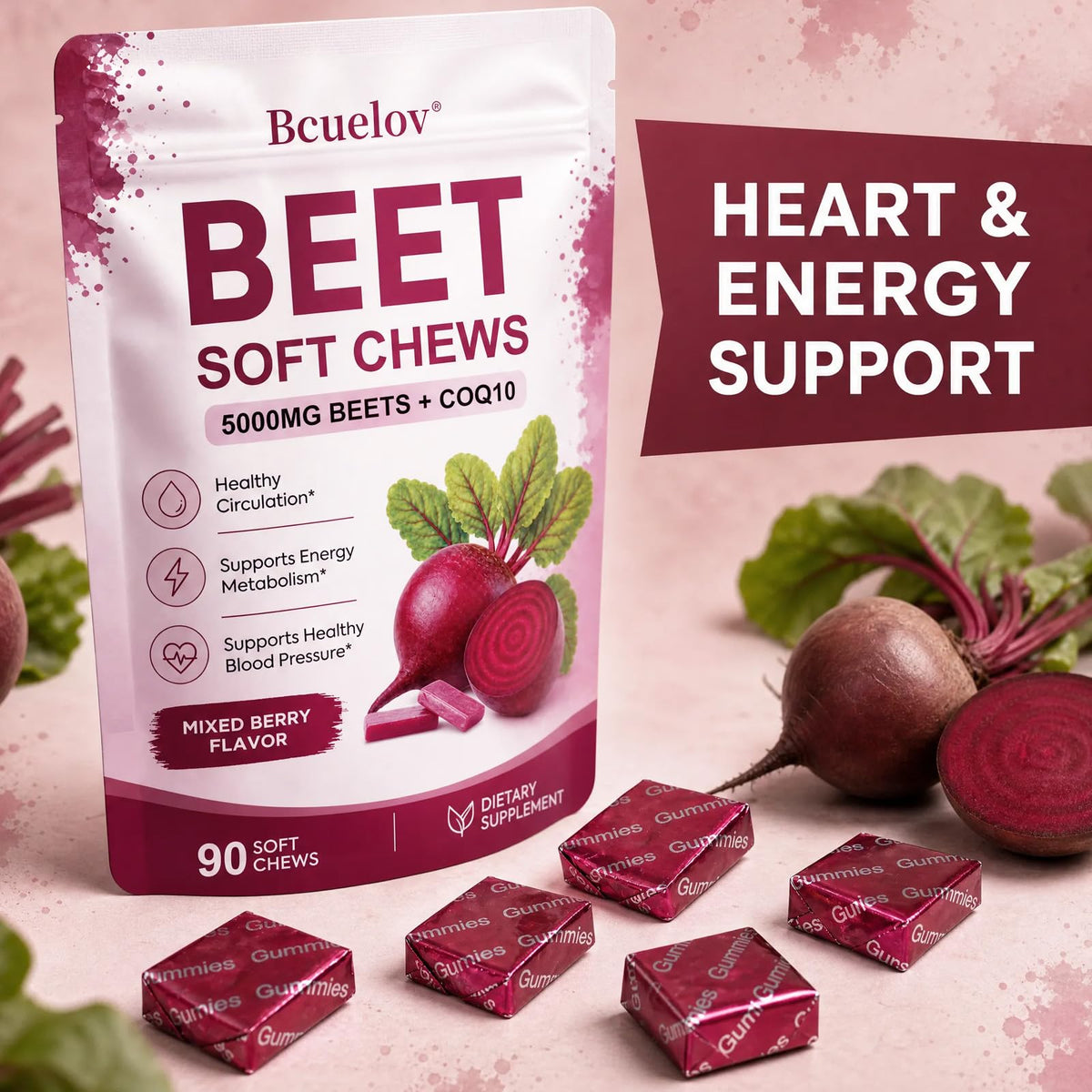 Beet Root Chews with CoQ10, Mixed Berry, 90 Ct C89239